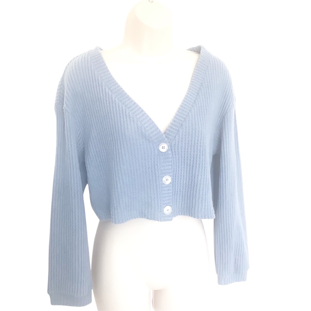 NWT Romwe 3 Button Long Sleeved Waffle Weave Crop Top Stretch Size M